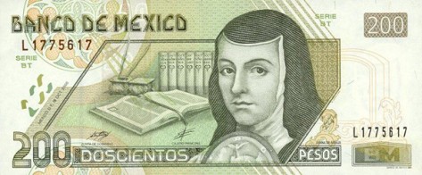 A Mexican 200 peso note with Juana's image 