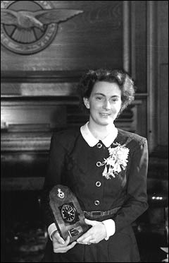 Andree de Jongh with a clock presented to her by the RAF