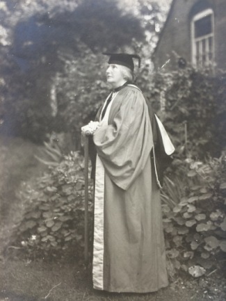 Mary aged 77 receiving her honorary doctorate from Bristol University 1927: Reproduced with permission of the Marshall Librarian, Marshall Library Archive: Marshall Papers Box 10 (call number 10/4/28)